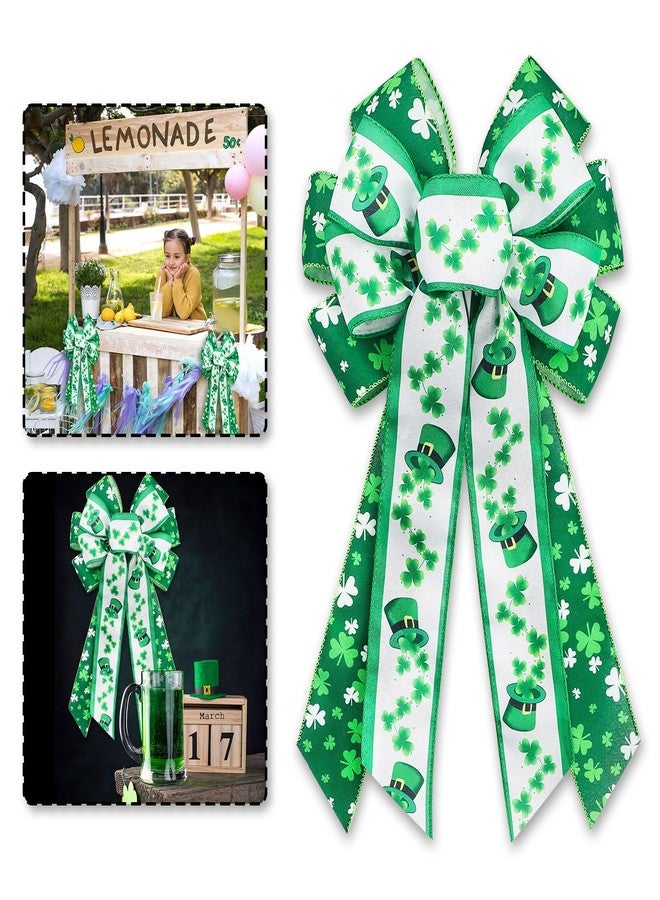 Habbiful Large St. Patrick's Day Bow for Wreath, St Patricks Day Wreath Bow for Front Door Fence Green White Shamrock Burlap Bow Irish Holiday Tree Topper Bow for Saint Patrick's Day Decoration - Image 1